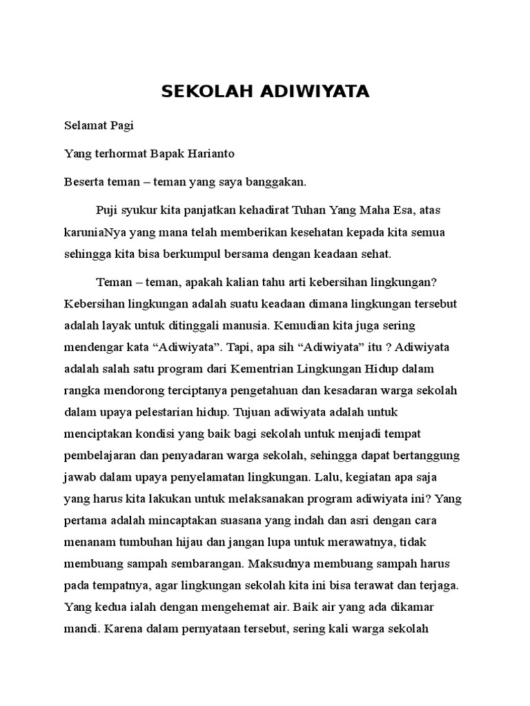 Pidato Tentang Sekolah Adiwiyata Dunia Belajar