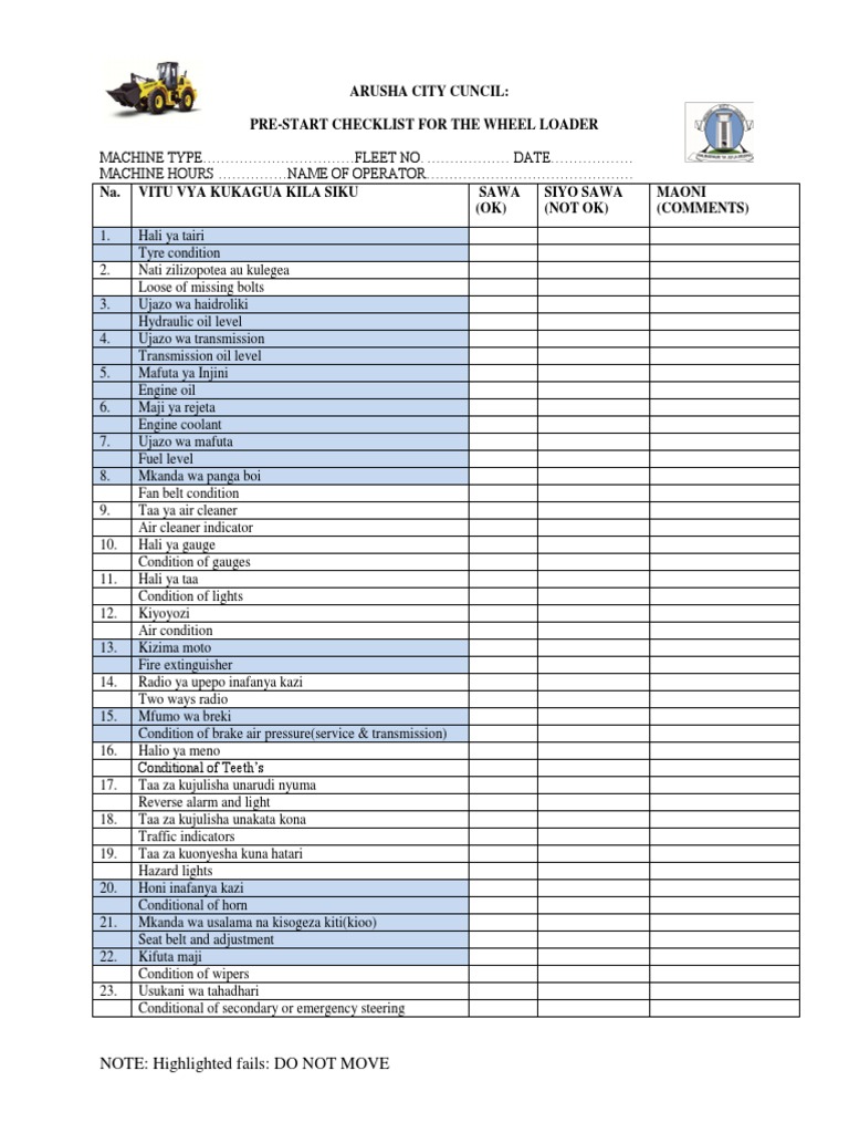 Daily Equipment Inspection PDF | PDF | Automobiles | Vehicle Technology