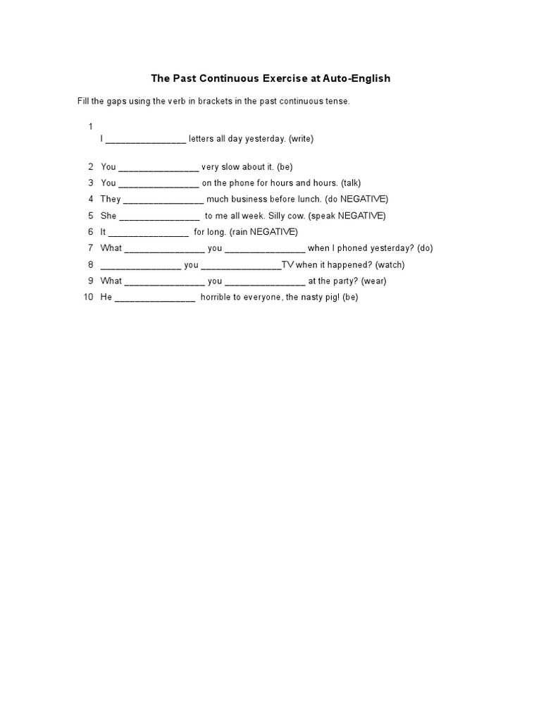 Past Continuous Gap-Fill Exercise | PDF