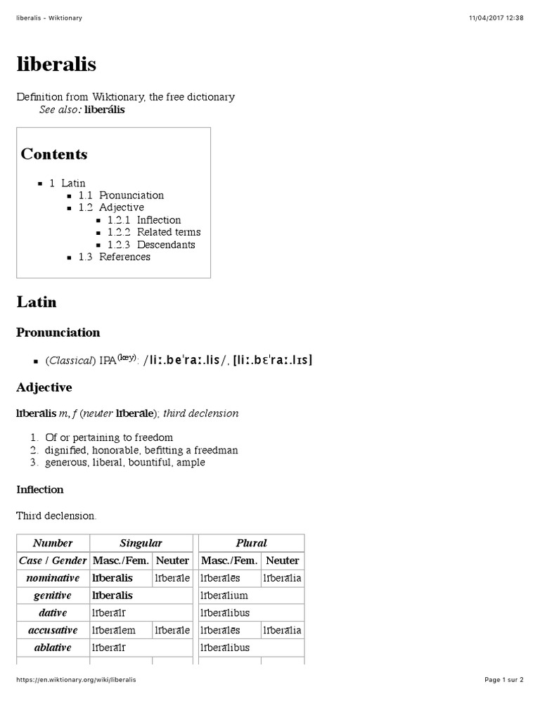 ''Liberalis'' in Latin (Wiktionary) PDF