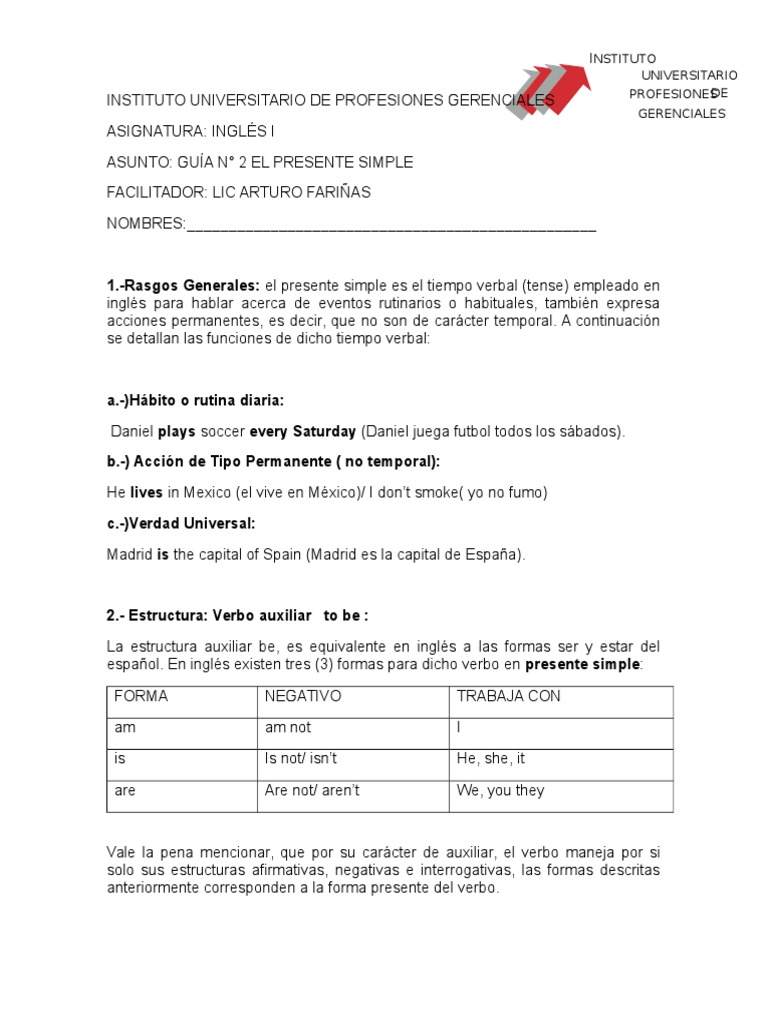 Guía del Presente Simple en Inglés | PDF | Verbo | Onomástica