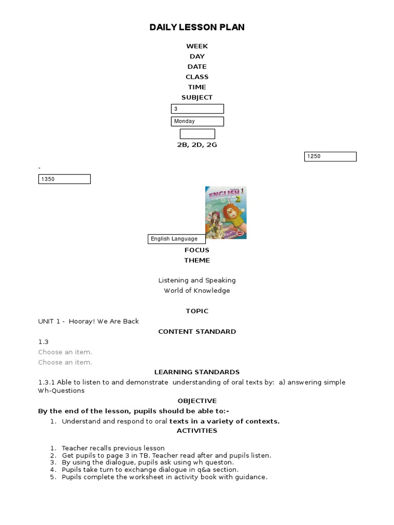 Daily Lesson Plans for Unit 1 Activities | PDF