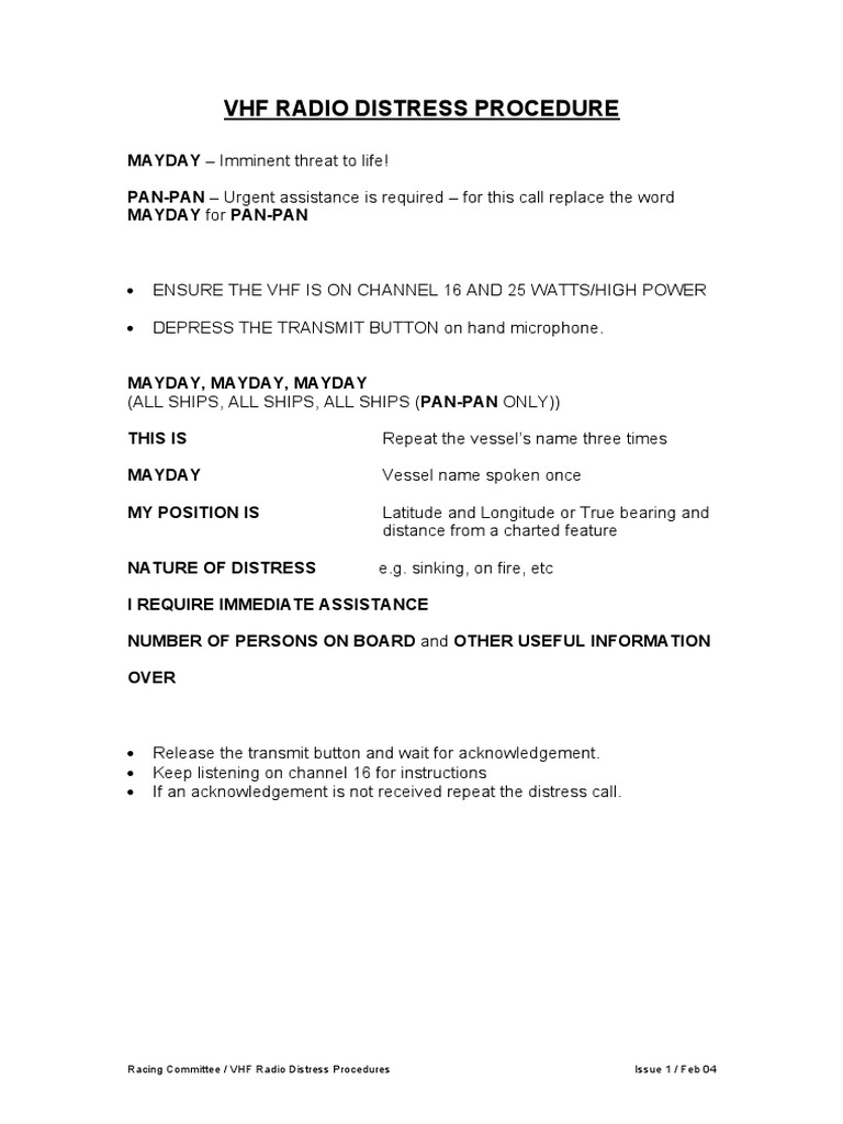 VHF Radio Distress Procedures PDF