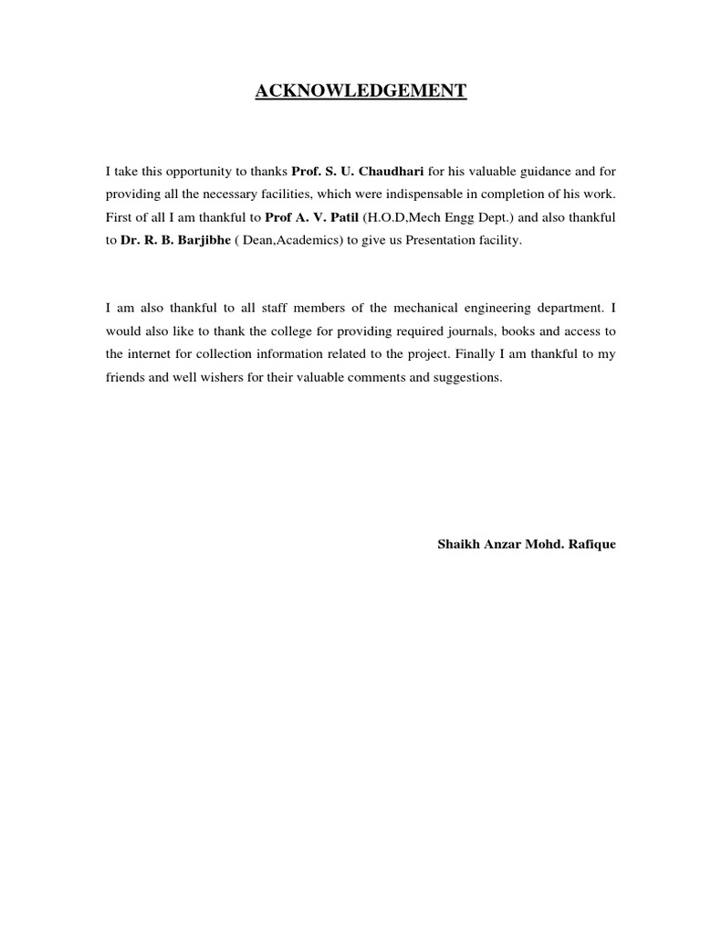 Acknowledgements for Engineering Project | PDF