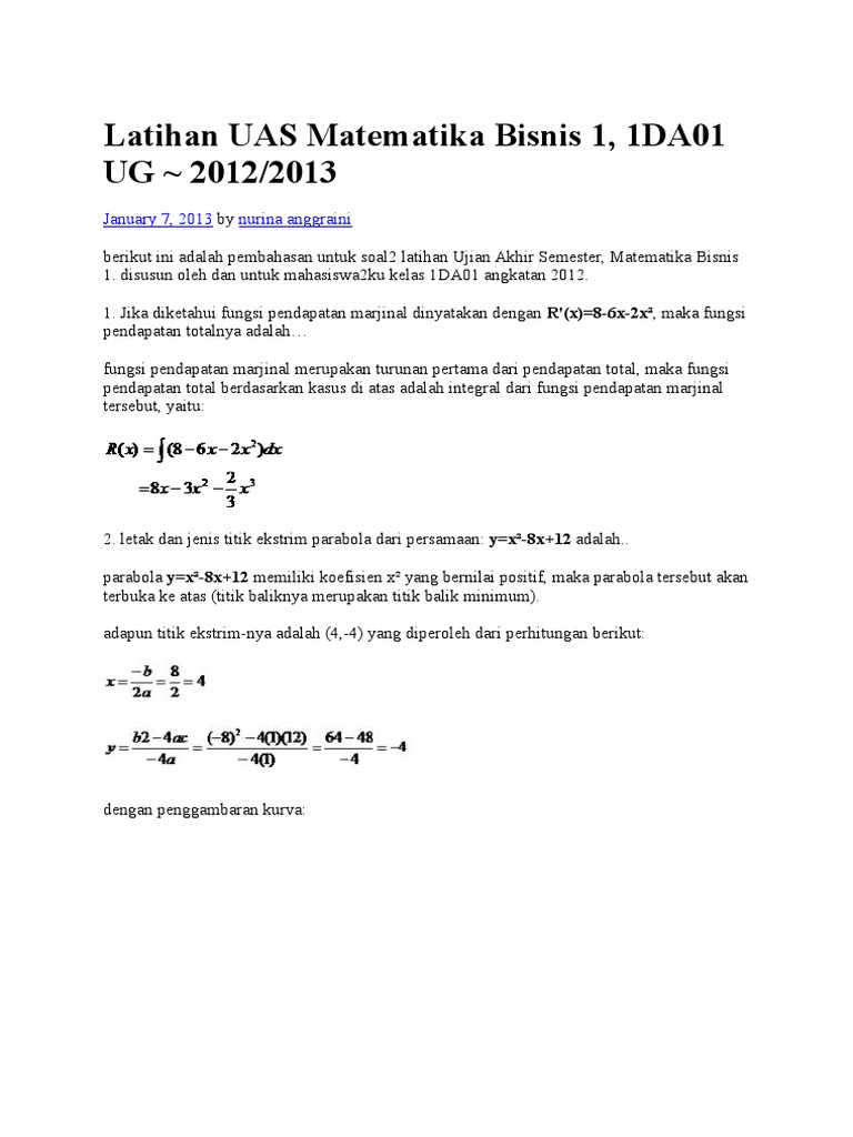 Latihan Uas Matematika Bisnis 1