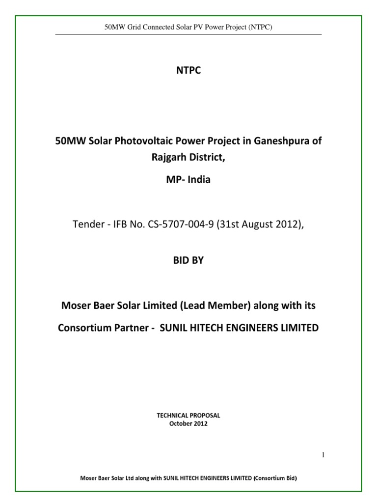 Moser Baer Solar's 50MW NTPC Project | PDF | Photovoltaic System ...