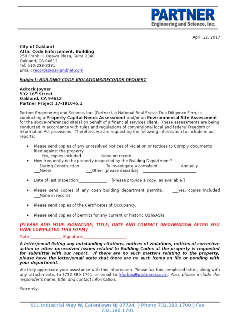 Oakland Building Code Violations Request | PDF