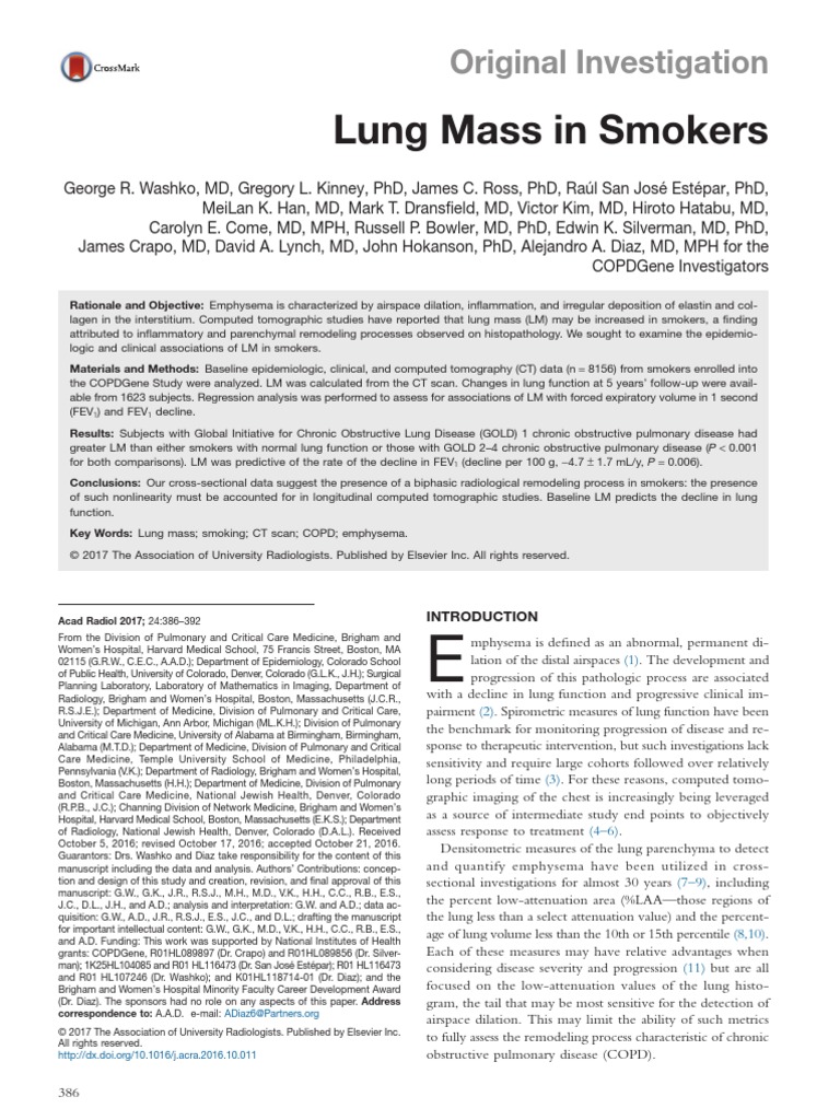 Lung Mass i n Smokers Chronic Obstructive Pulmonary Disease Ct Scan