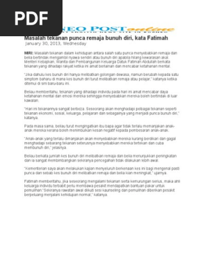 Masalah Tekanan Punca Remaja Bunuh Diri Pdf