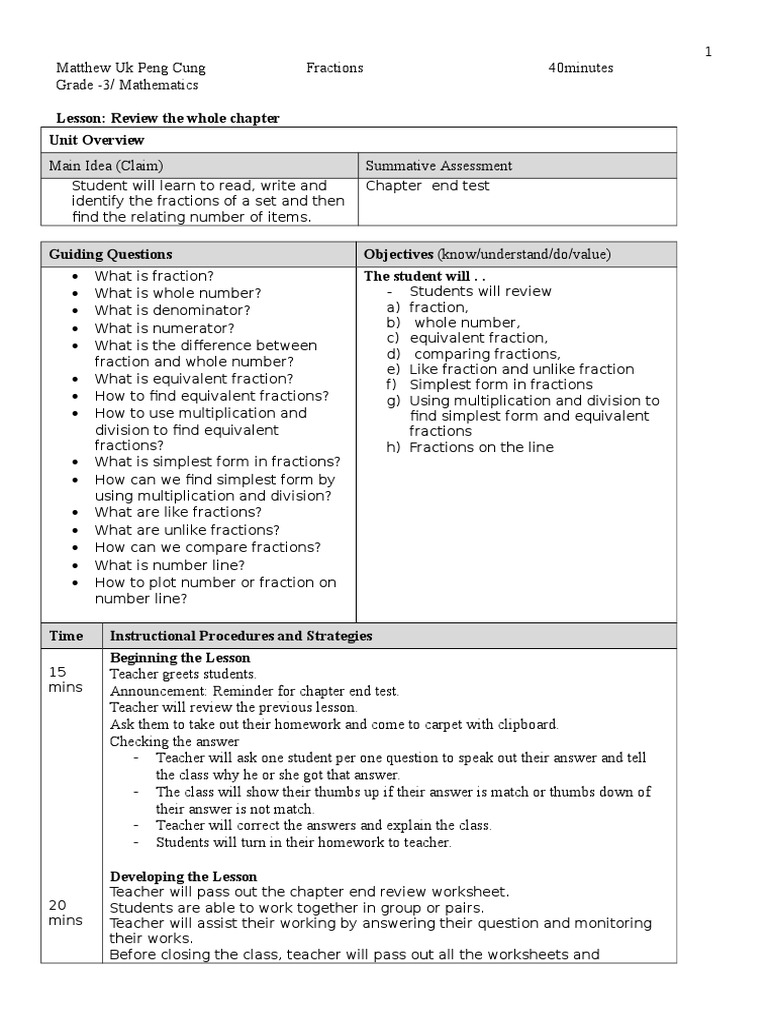 Lesson Plan 10 | PDF | Fraction (Mathematics) | Educational Assessment