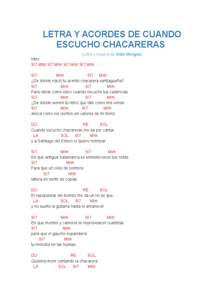 Letra Y Acordes De Cuando Escucho Chacareras Acorde Musica Artes Escenicas