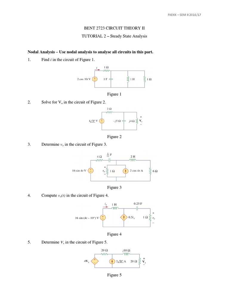 Tutorial 2 (2) Network Analysis (Electrical Circuits) Electrical
