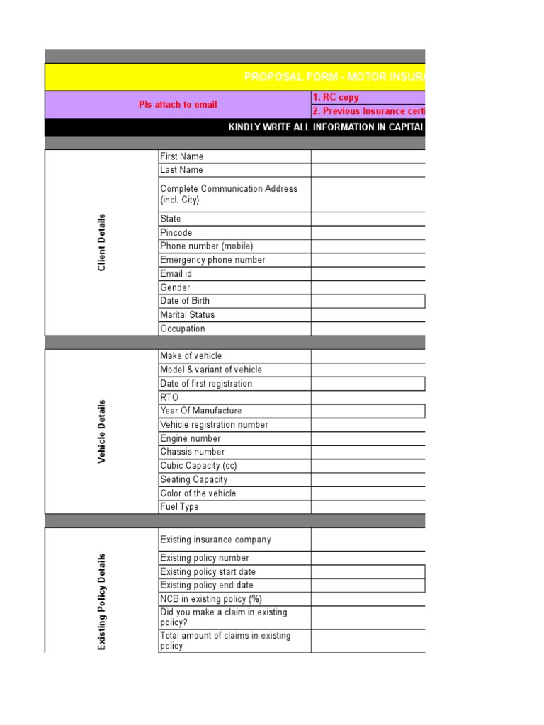 Proposal Form Motor Insurance PDF Cheque Vehicle Insurance