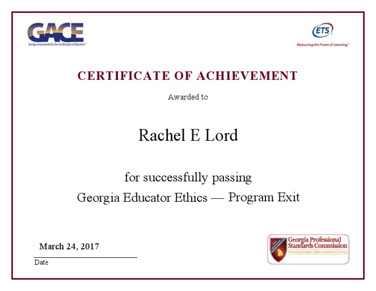 Certificate of Achievement for Ethics | PDF