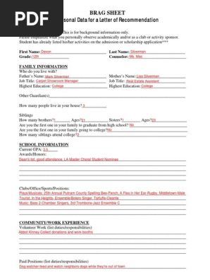Brag Sheet