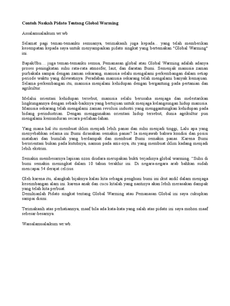 Contoh Naskah Pidato Tentang Global Warming