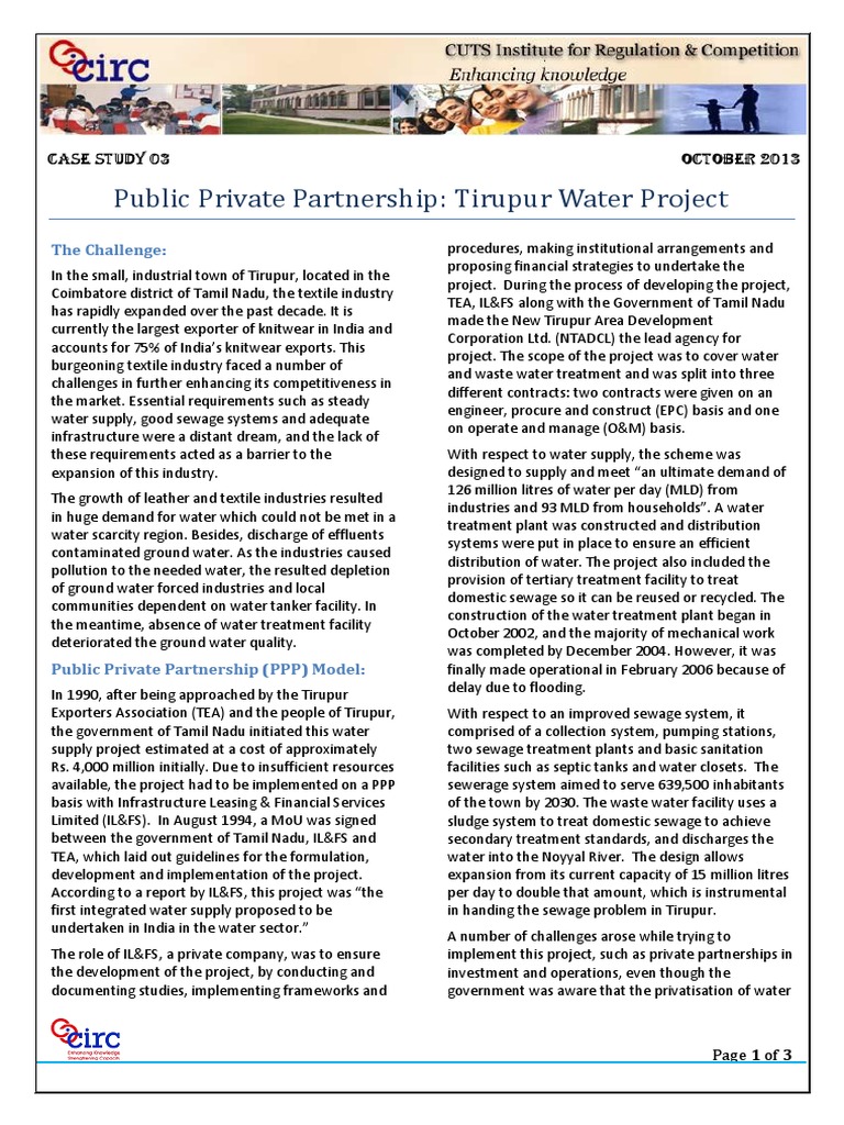 Tirupur Water Supply Case Study 03 PDF PublicPrivate Partnership