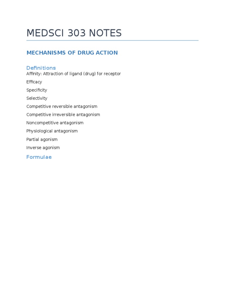 Medsci 303 Notes: Mechanisms of Drug Action | PDF