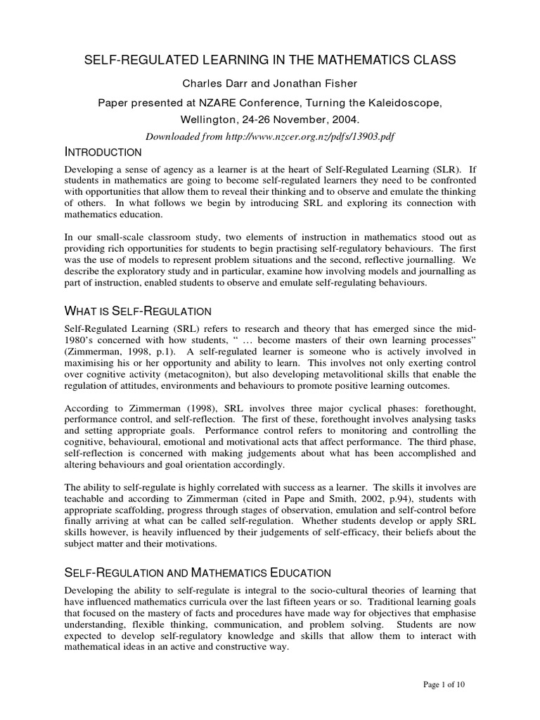 Self-Regulated Learning in The Mathematics Class | PDF | Teachers ...