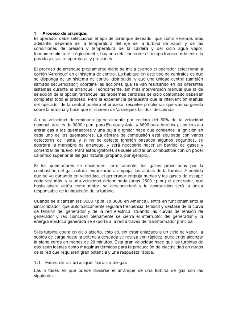 Proceso de Arranque | PDF | Generador eléctrico | Combustión