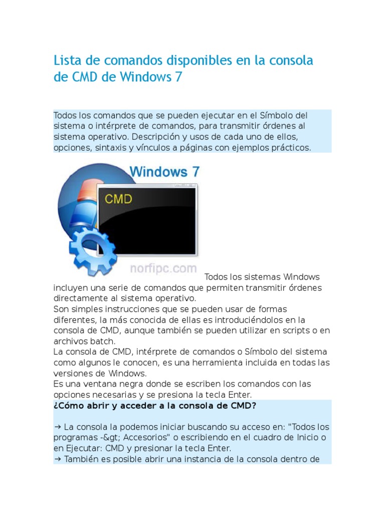 Comandos CMD en Windows 7 | PDF | Archivo de computadora | Interfaz de ...