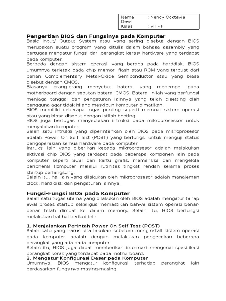 Pengertian BIOS Dan Fungsinya Pada Komputer | PDF