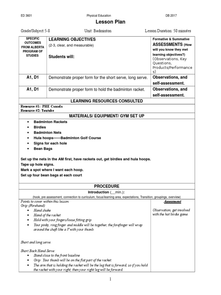 Lesson Plan: Learning Objectives Assessments | PDF | Educational ...