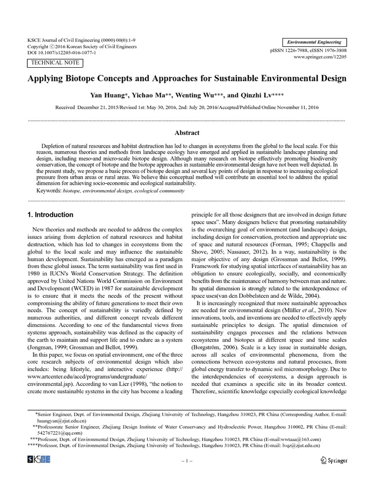 Applying Biotope Concepts and Approaches For Sustainable Environmental Design PDF Ecology