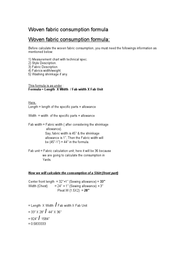 Woven fabric consumption formula.docx Yard Seam (Sewing)