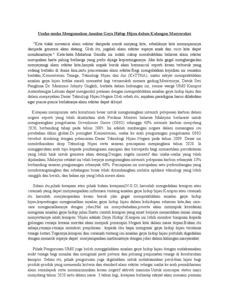 Contoh Karangan Teknologi Amalan Hijau  Bab 10 Teknologi Hijau