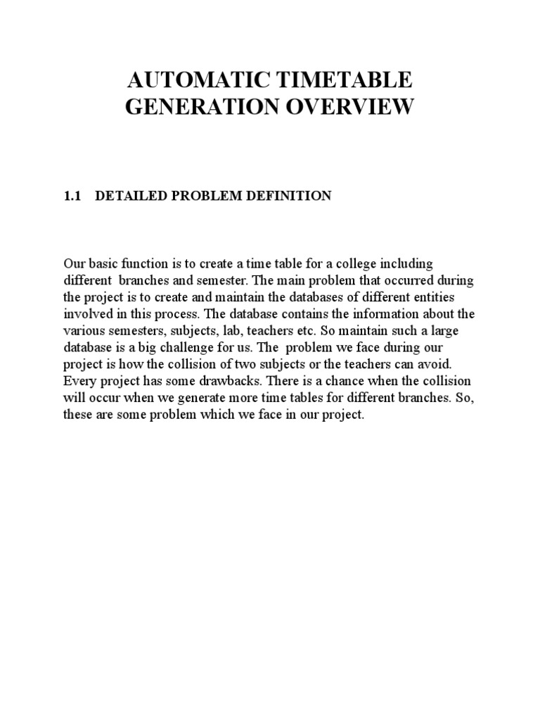 Automatic Timetable Generation Overview | PDF | Computers