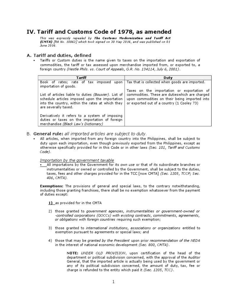 Tariff and Customs Code | PDF | Tariff | Customs