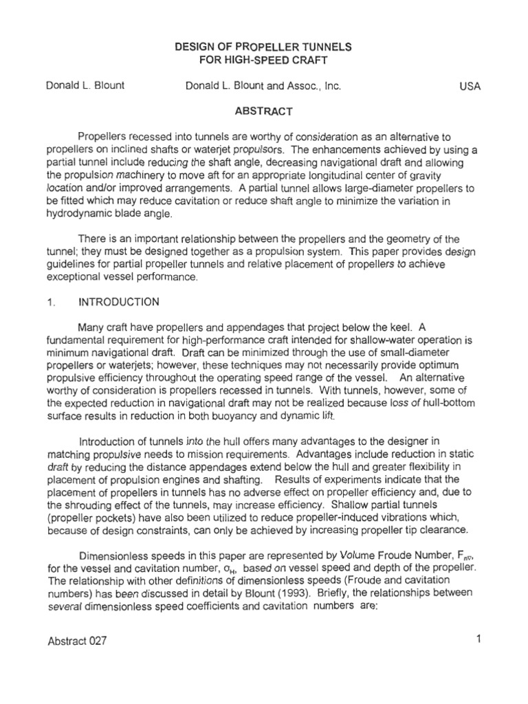 Design of Propeller Tunnels PDF PDF Propeller Hull (Watercraft)