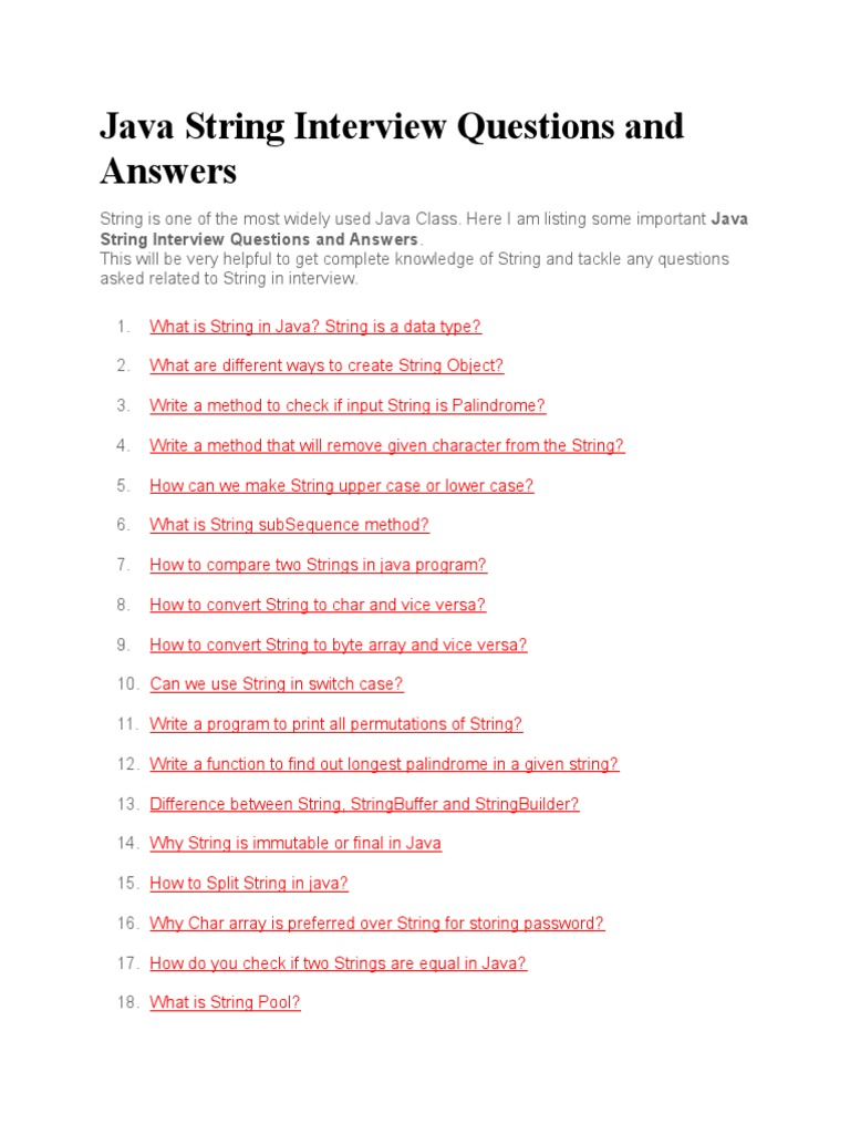 Java String Interview Questions and Answers | PDF | String (Computer ...