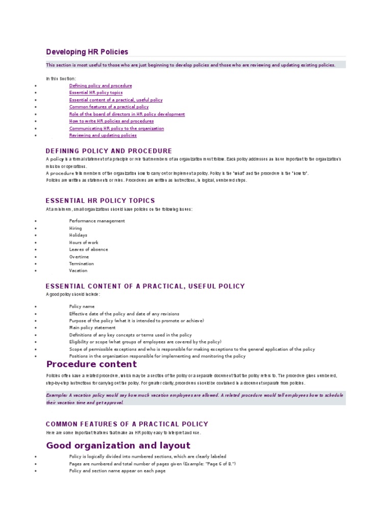 Developing HR Policies | PDF | Employment | Human Resource Management