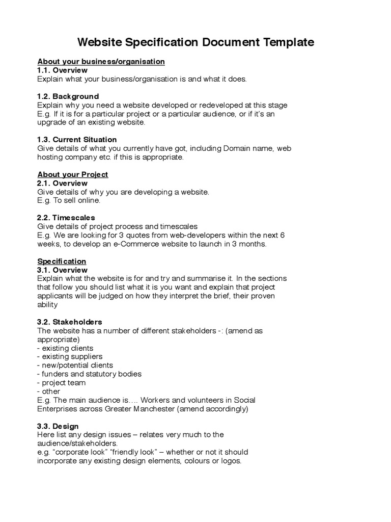 Website Specification Document Template  Accessibility  Websites