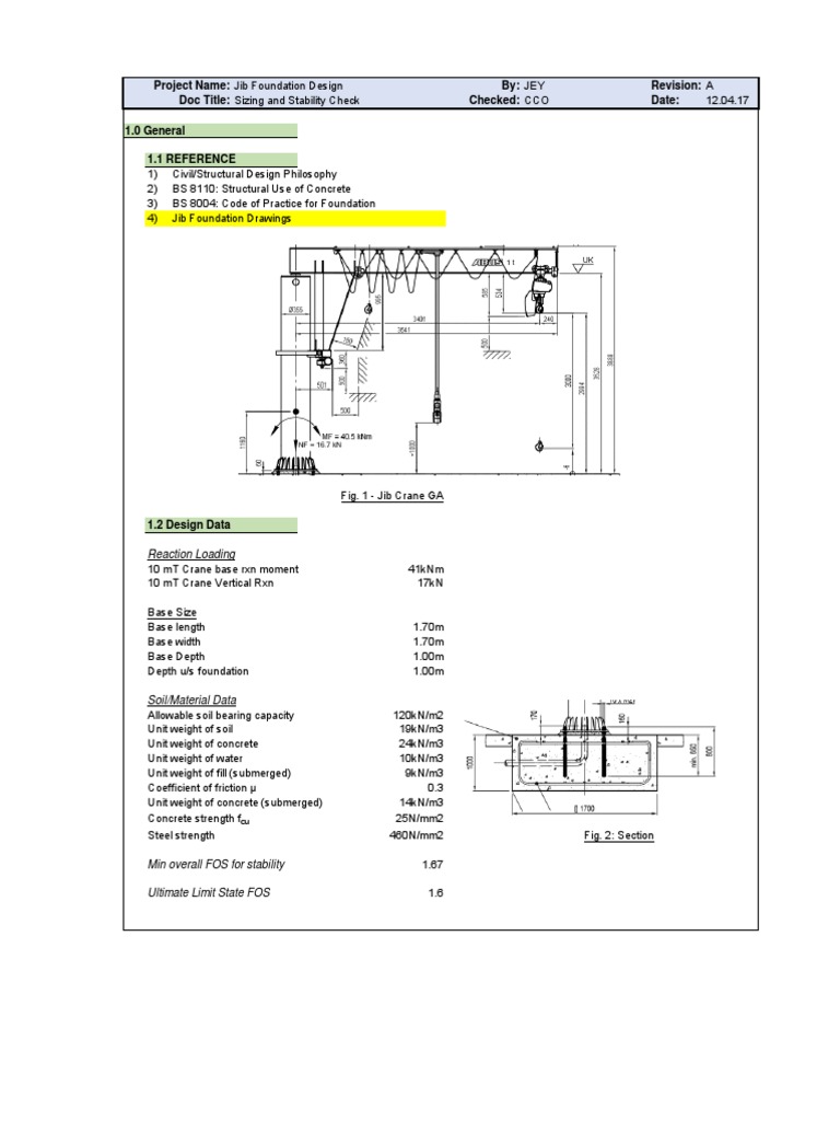 Sizing and Stability Analysis of Foundations for a 10 Metric Ton Jib