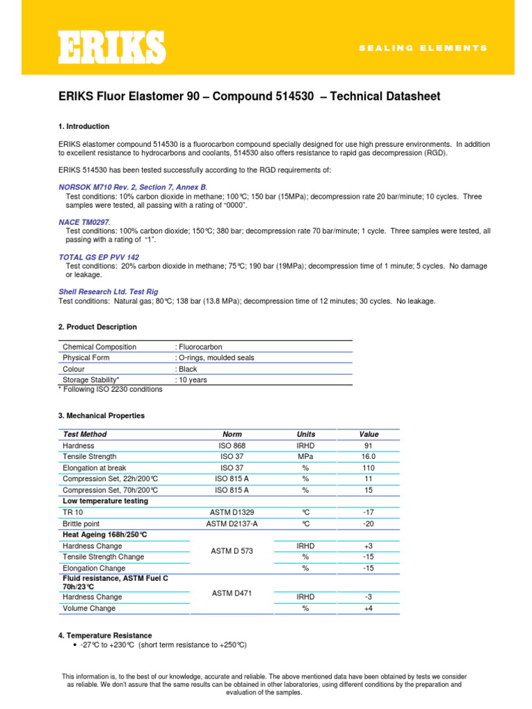 ERIKS Fluor Elastomer 90 Compound 514530 Technical Datasheet PDF