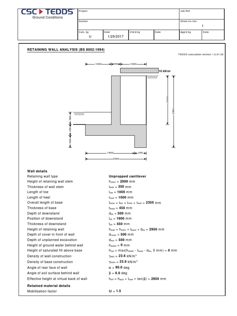 Retaining Wall Design Analysis Report | PDF | Shear Stress | Concrete