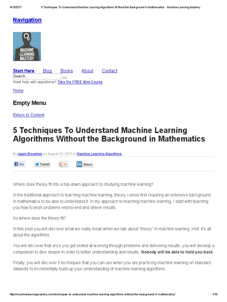 machine learning mastery algorithms