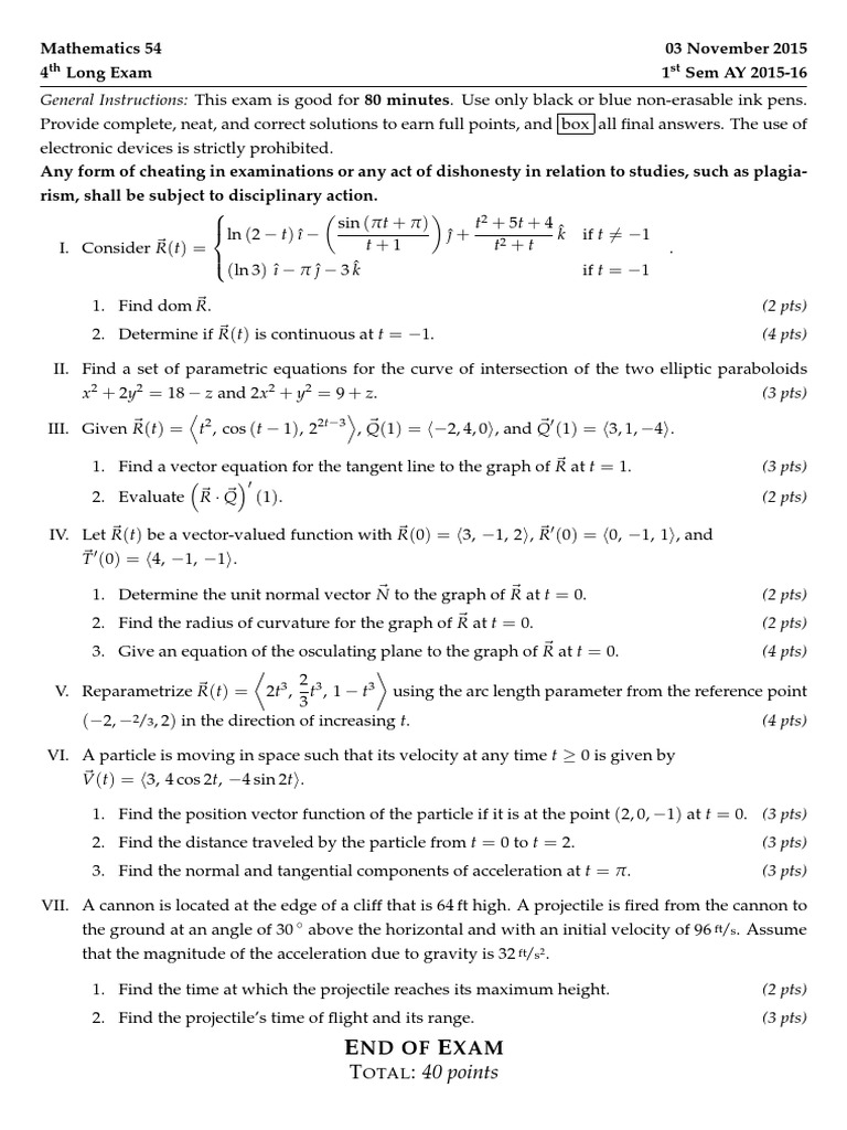 Mathematics 54 Long Exam Solutions | PDF | Geometric Measurement ...