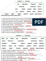 Strengths and Weaknesses Worksheet