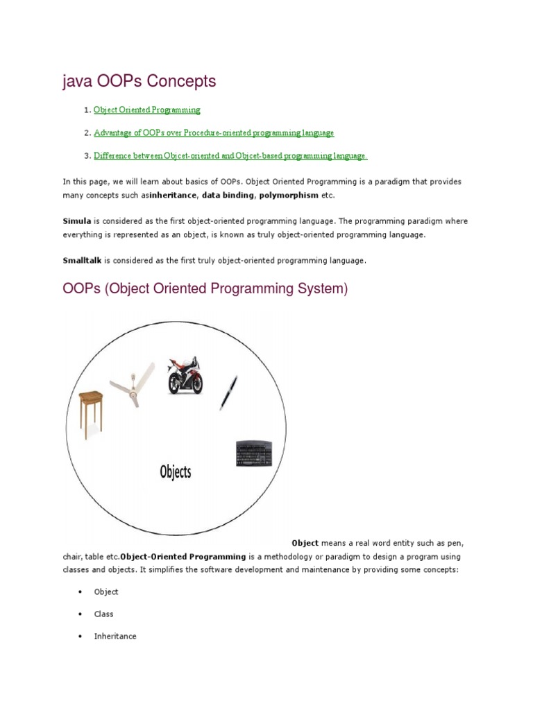 Java Oops Concepts: Oops (Object Oriented Programming System) | PDF