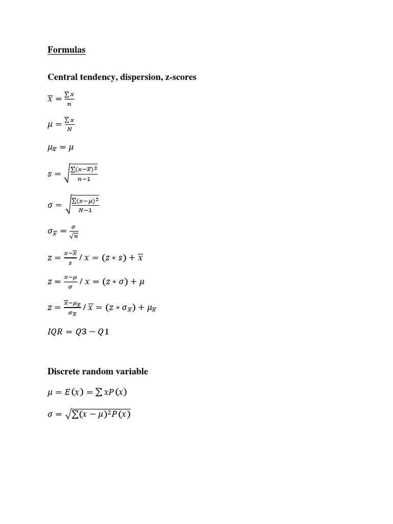Formulas and Tables PDF | PDF