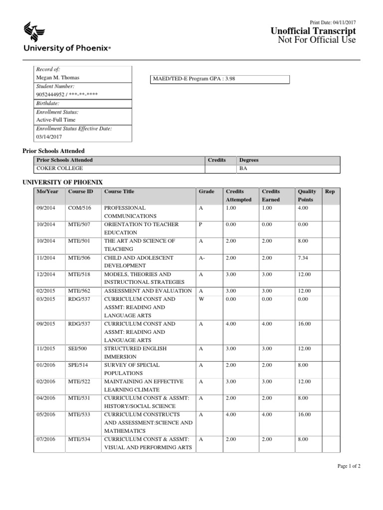 Not for official use unofficial transcript download free pdf