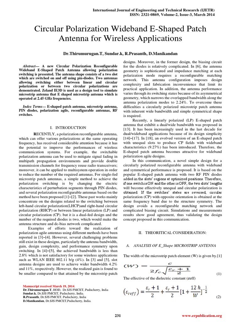 Circular Polarization Wideband E-Shaped Patch Antenna For Wireless ...