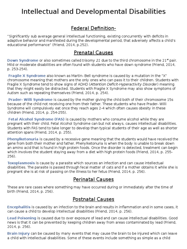 Idd Resource Handout | PDF | Intellectual Disability | Down Syndrome