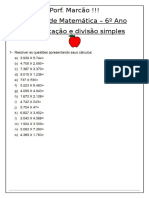 3 - Lista - 6 Ano - Multiplicação e Divisão Simples