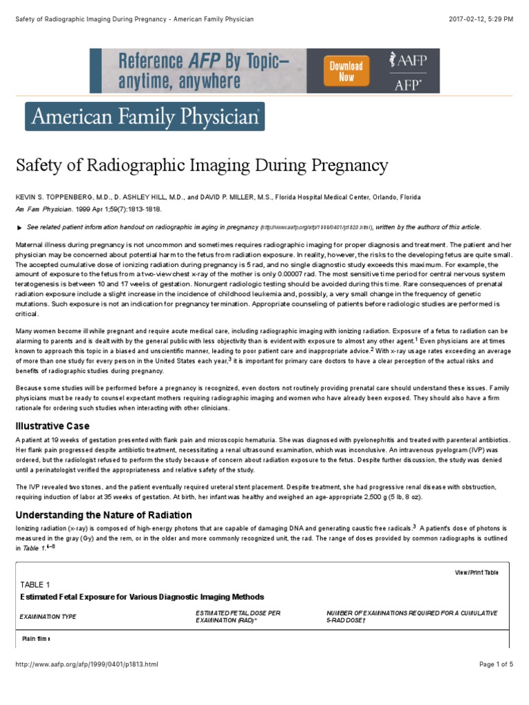 Safety of Radiographic Imaging During Pregnancy American Family