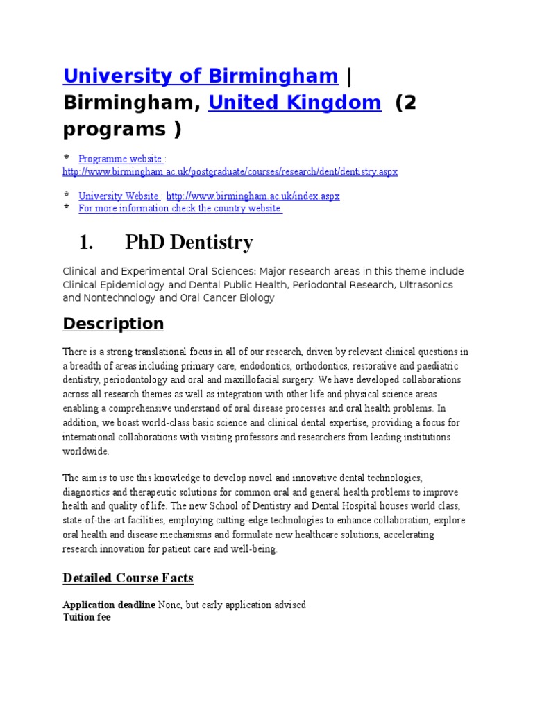 University of Birmingham Dentistry Dental Degree